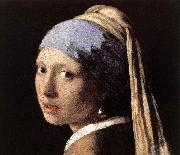VERMEER VAN DELFT, Jan Girl with a Pearl Earring (detail) wet oil painting reproduction